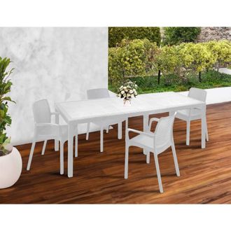 Dmora Set salotto da esterno Arret, Ripiano allungabile da esterno con 4 sedie, Tavolo e sedute da giardino effetto rattan, 100% Made in Italy, Antracite