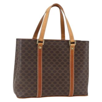 Celine Vintage Macadam Handbag Canvas And Leather Brown Canvas Handbag (Pre-Owned)