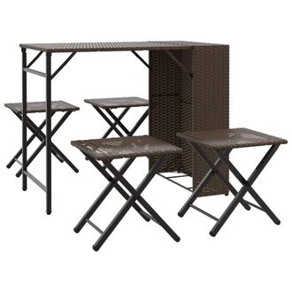 Berkfield Home 5 Piece Garden Dining Set Foldable Brown Poly Rattan