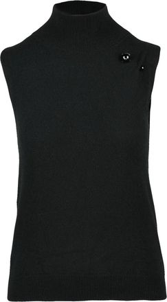Alberta Ferretti Black High-Neck Decorative Button Cashmere Tank Top