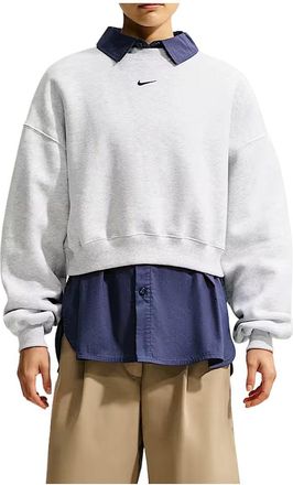 Nike (WMNS) Nike Studio Fleece Medium Weight Oversized Cropped Crew Birch Heather Black IM8497-051