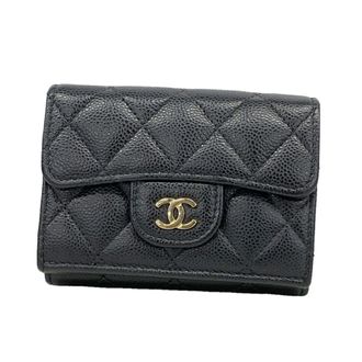 Chanel Black Grained Calfskin Wallet (Tri-Fold) (Pre-Owned)