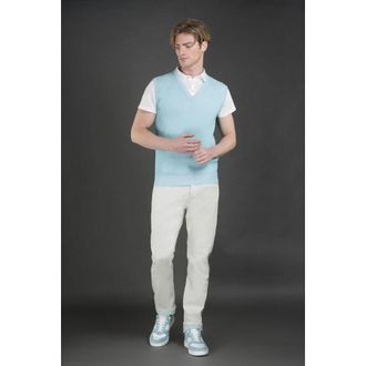 Moorer MenS Light Blue Sleeveless Sweater, Size 48