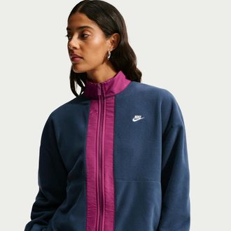 Nike Womens Nike Sportswear Loose Therma-FIT Full-Zip Sweatshirt in Blue | IX7009-410
