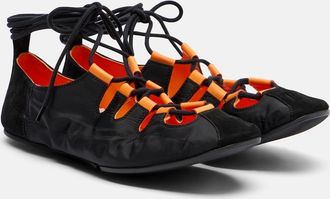 Alaia Suede-trimmed lace-up ballet flats