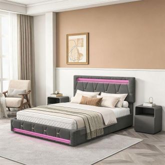 OEM Cama Doble 140x190 Cm - Cama Para Adultos 140x190 Cm - 4 Cajones - Led Integrada - Cabecera Ajustable