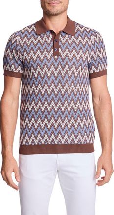 Paisley & Gray Trim Fit Zigzag Knit Polo in Blue Truffle Zig Zag at Nordstrom Rack, Size Xxx-Large