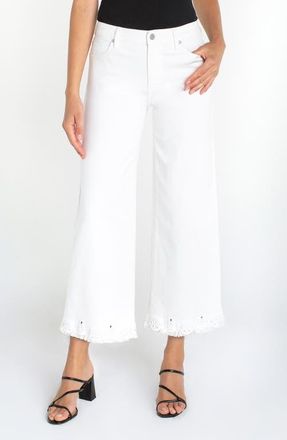 Liverpool L.A. Stride Embroidered Crop Wide Leg Jeans in Bright White at Nordstrom, Size 10P