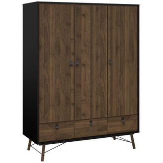 Dmora Guardaroba 3 ante Augustine, Mobile camera da letto, Cabina armadio portabiti, Armadio appendiabiti, 150x60 h200 cm, Nero e Noce - Dmora