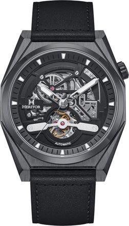 Heritor Amadeus Semi-Skeleton Leather-Band Watch