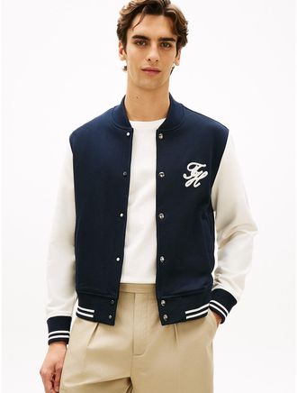 Tommy Hilfiger Mens Script Monogram Heavyweight Terry Bomber - Navy - XL