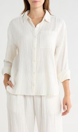 Abound Relaxed Long Sleeve Cotton Gauze Shirt in Ivory at Nordstrom Rack, Size X-Small