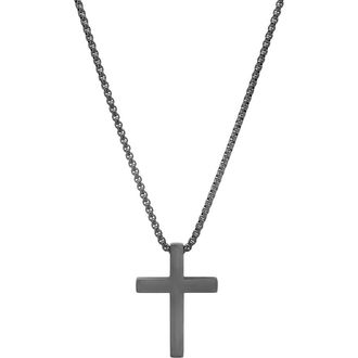 Steeltime Mens Stainless Steel Square Cross Pendant Necklace in Black at Nordstrom Rack