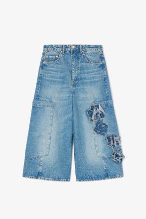 Ganni Blue Baggy Cropped Jeans in Flower Print Denim - Size 24W/33L Organic Cotton