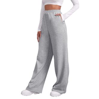 Generic Baggy Fleece Wide Leg Sweatpants for Women Fleece Lined Workout Loose Wide Legged Joggers Tummy Control Athletic Soft Straight Leg Track Pants Open Bo