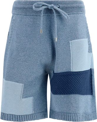 Laneus Mens Shorts Patchwork Cotton Knit Denim Blue-Blue Bermuda Blue/blue