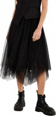 Apricot Kayle Pearl Tulle Midi Skirt In Black