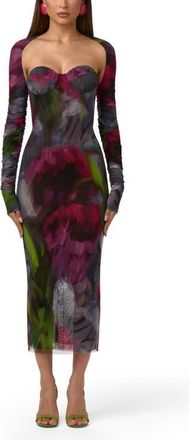 Naked Wardrobe Floral Mesh Midi Dress in Baroque Bloom at Nordstrom, Size X-Small