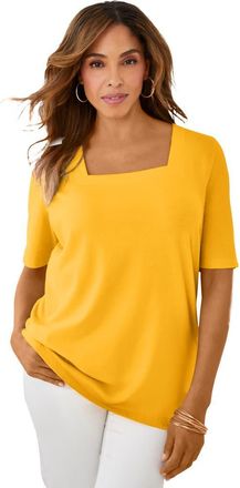 Jessica London Stretch Cotton Square Neck Tee in Sunset Yellow at Nordstrom, Size 32