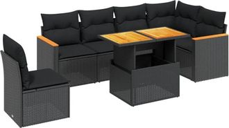 vidaXL Set De Comedor De Jard&iacute;n 7 Pzas Y Cojines Rat&aacute;n Sint&eacute;tico Negro Vidaxl