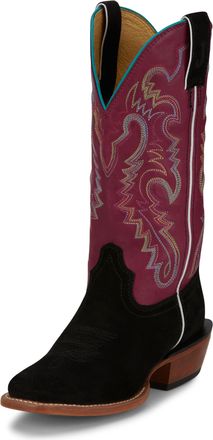 Justin Annie Up 13 Medium Square Toe Western Boot for Women - Goat Leather Western Boots with Suede Vamps & Ortholite Insole, Midnight Black, 5 UK