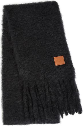 Loewe Logo Fringed Brushed Mohair-blend Scarf - Black - One Size