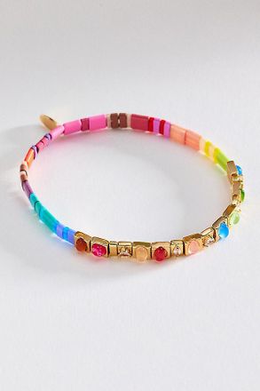 Anthropologie Colorful Beaded Chicklet Stretch Bracelet