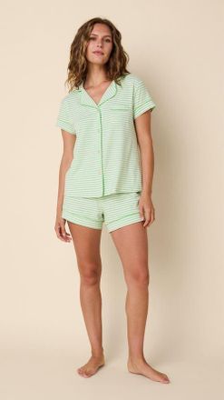 The Cats Pajamas Pima Knit Short Set in Essential Stripe Pistachio at Nordstrom, Size X-Large