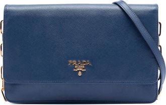 Prada Pre-owned Womens Saffiano Wallet On Chain - Dark Blue Leather - One Size