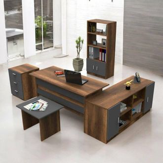 Dmora Dmora - Set De Oficina Hilda, Composici&oacute;n Del Estudio, Kit De Oficina, Juego De Escritorio Y Cajones, Nogal Y Antracita