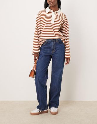 Abercrombie & Fitch high rise loose fit straight leg jeans in dark blue wash