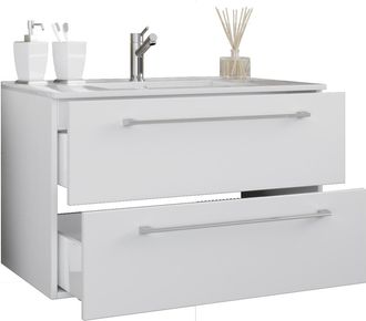 ebuy24 Ebuy24 - Vcm 2 Piezas Lavabo Lavabo Gabinete Inferior Ancho 60 Cm Juego De Muebles De Ba&ntilde;o Colgando Con Dos Cajones Badinos (blanco)