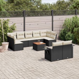 vidaXL Set De Sof&aacute;s De Jard&iacute;n 10 Pzas Cojines Rat&aacute;n Sint&eacute;tico Negro Vidaxl