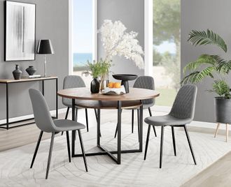 Furniturebox Adley Brown Wood Storage Dining Table & 4 Corona Black Leg Chairs in Grey
