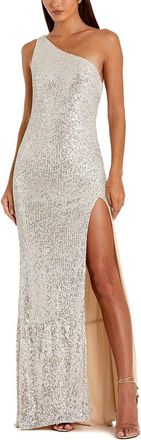 Mac Duggal Sequined One Shoulder Draped Back Gown
