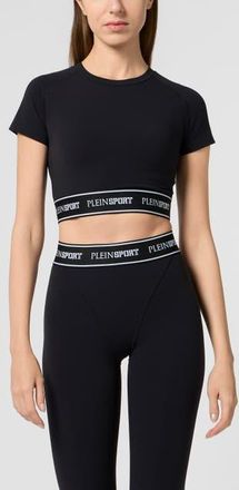 Plein Sport Fleece Cropped T-Shirt Women in Black at Nordstrom, Size X-Small