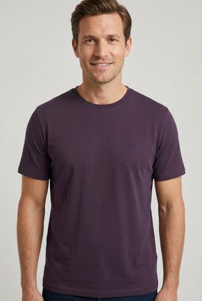 Fynch-Hatton T-Shirt FYNCH-HATTON, Herren, Gr. L, aubergine, Jersey, Obermaterial: 100% Baumwolle, bestickt, unifarben, normal h&uuml;ftbedeckend, Rundhals, Shirts T-Sh