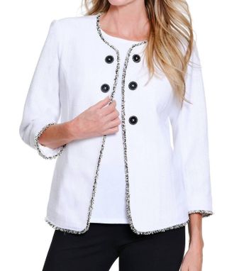 Multiples Fringe-Trim Tweed Jacket In White