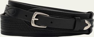 Ralph Lauren Purple Label Mens Topstitched Western Leather Belt