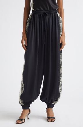 Cinq &agrave; Sept Esme Lace Detail Satin Balloon Pants in Black/gardenia at Nordstrom, Size Medium