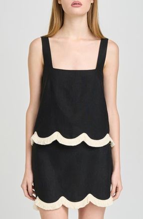 Wayf Encore Fringe Trim Linen Blend Top in Black at Nordstrom, Size X-Small