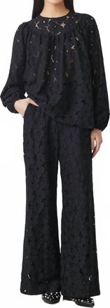 Suncoo Eyelet Wide Leg Pants In Black