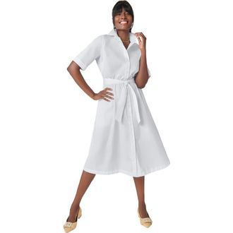 Jessica London Stretch Poplin Shirtdress in White at Nordstrom, Size 26