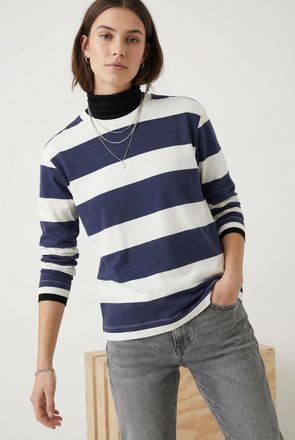 Soyaconcept Langarmshirt SOYACONCEPT SC-BARNI 47, Damen, Gr. XXL, navy combi, Jersey, Obermaterial: 48% Modal, 48% Polyester, 4% Elasthan, gestreift, regular fit 