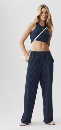 Alo | Pinstripe Daylight Boxer Pants (Long) in Navy/Ivory, Size: Medium