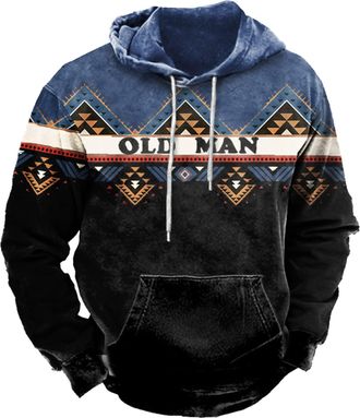 Generic Men Winter Autumn Casual O Neck Long Sleeve 3D Printed Hooded Sweatshirt Top Blouse Mens Vintage Printed Hooded T Shirt Casual Hoodie (C, XXXL)