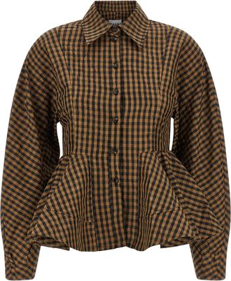 Ganni Crinckled Taffet&agrave; Camicie Marrone-Donna