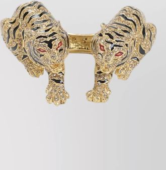 Roberto Cavalli tiger crystal open cuff textured bracelet