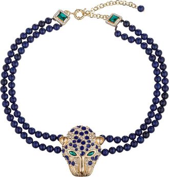 Eye Candy Los Angeles Leopard Agate Beaded Necklace in Blue at Nordstrom Rack