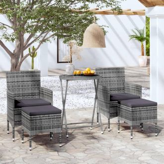 vidaXL Mesa Sillas Jard&iacute;n 5 Pzas Rat&aacute;n Sint&eacute;tico Vidrio Templado Gris Vidaxl